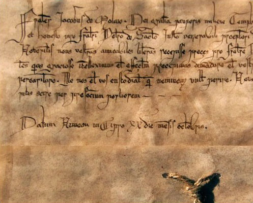 Autograph copy of a letter from Jacques de Molay , the last Master of the Temple