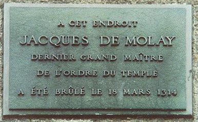 Plaque commemorating the burning of Jacques de Molay, last Grand Master of the Knights Templar